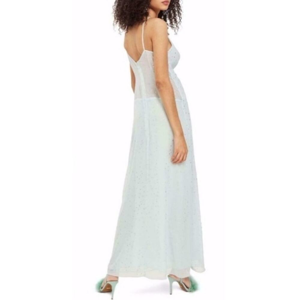 TOPSHOP Spot Foil metallic twist front slip maxi party dress mint dot Size 4 NEW - Picture 4 of 8